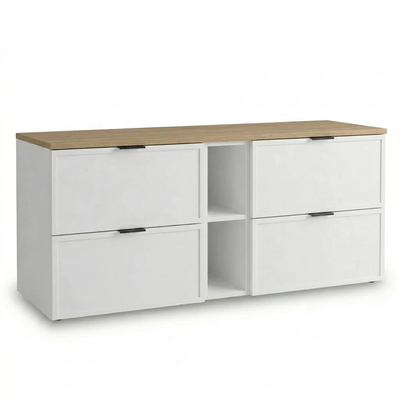 Waschtischunterschrank 140 cm mit Regal Roma - Weiß/Eiche Cremona-Platte