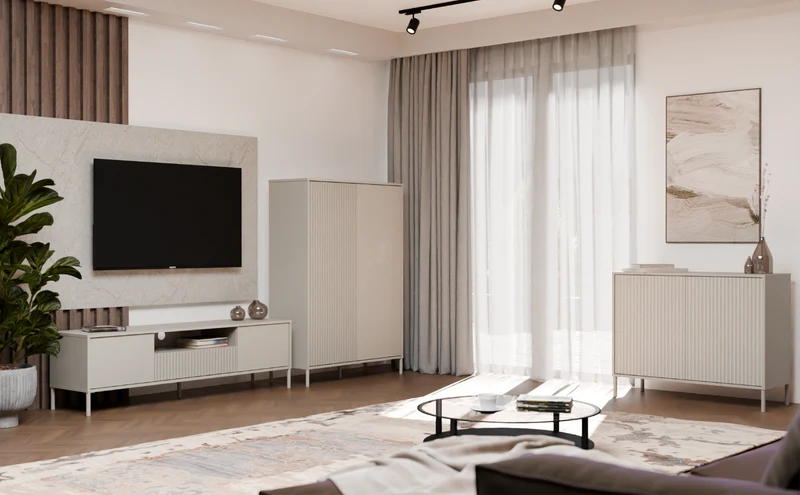 CDF Moderne Kabinett KAMARO 2DD | Farbe: Kaschmir (beige) | Ideal für Wohnzimmer, Schlafzimmer, Kinderzimmer und Büro | Einfache Montage