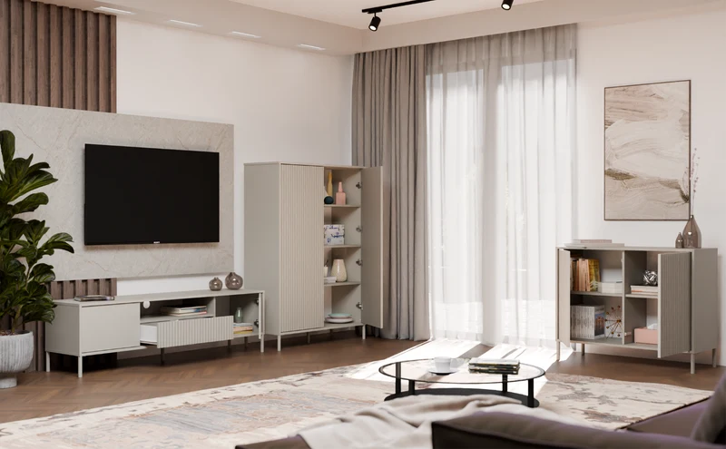 CDF Moderne Kabinett KAMARO 2DD | Farbe: Kaschmir (beige) | Ideal für Wohnzimmer, Schlafzimmer, Kinderzimmer und Büro | Einfache Montage
