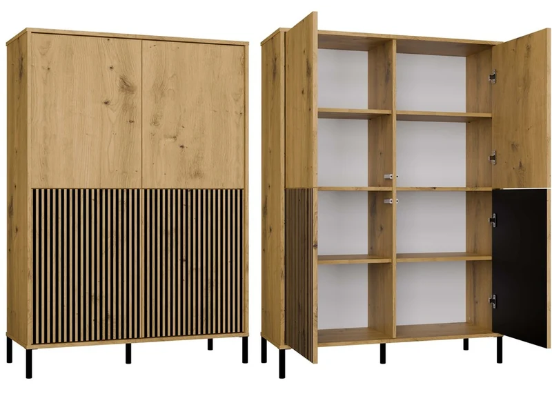 CDF Moderne Kabinett KAMARO 4DK | Farbe: Eiche Artisan - Schwarz | Ideal für Wohnzimmer, Schlafzimmer, Kinderzimmer und Büro | Einfache Montage