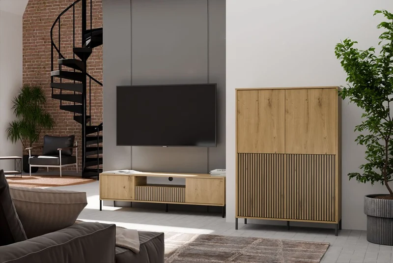 CDF Moderne Kabinett KAMARO 4DK | Farbe: Eiche Artisan - Schwarz | Ideal für Wohnzimmer, Schlafzimmer, Kinderzimmer und Büro | Einfache Montage