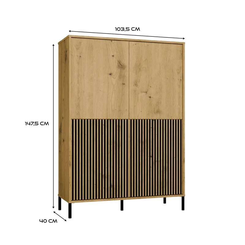 CDF Moderne Kabinett KAMARO 4DK | Farbe: Eiche Artisan - Schwarz | Ideal für Wohnzimmer, Schlafzimmer, Kinderzimmer und Büro | Einfache Montage