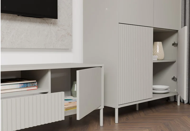 CDF Moderne Kabinett KAMARO 4DK | Farbe: Kaschmir (beige) | Ideal für Wohnzimmer, Schlafzimmer, Kinderzimmer und Büro | Einfache Montage