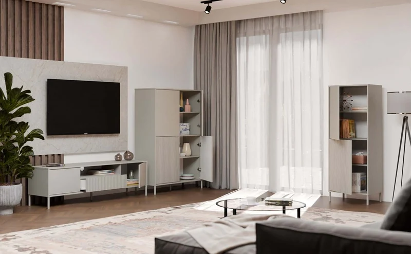CDF Moderne Kabinett KAMARO 4DK | Farbe: Kaschmir (beige) | Ideal für Wohnzimmer, Schlafzimmer, Kinderzimmer und Büro | Einfache Montage