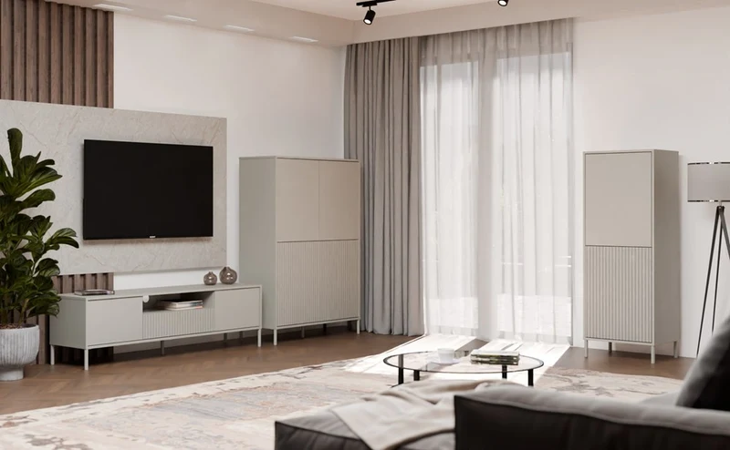 CDF Moderne Kabinett KAMARO 4DK | Farbe: Kaschmir (beige) | Ideal für Wohnzimmer, Schlafzimmer, Kinderzimmer und Büro | Einfache Montage