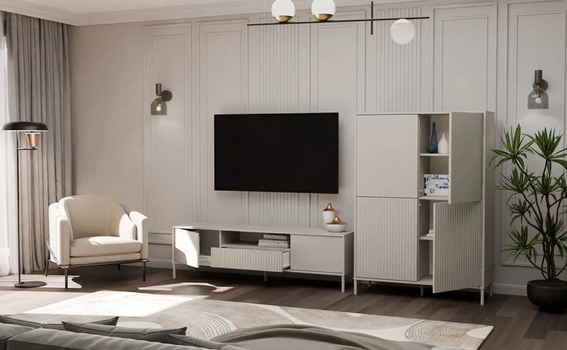 CDF Moderne Kabinett KAMARO 4DK | Farbe: Kaschmir (beige) | Ideal für Wohnzimmer, Schlafzimmer, Kinderzimmer und Büro | Einfache Montage