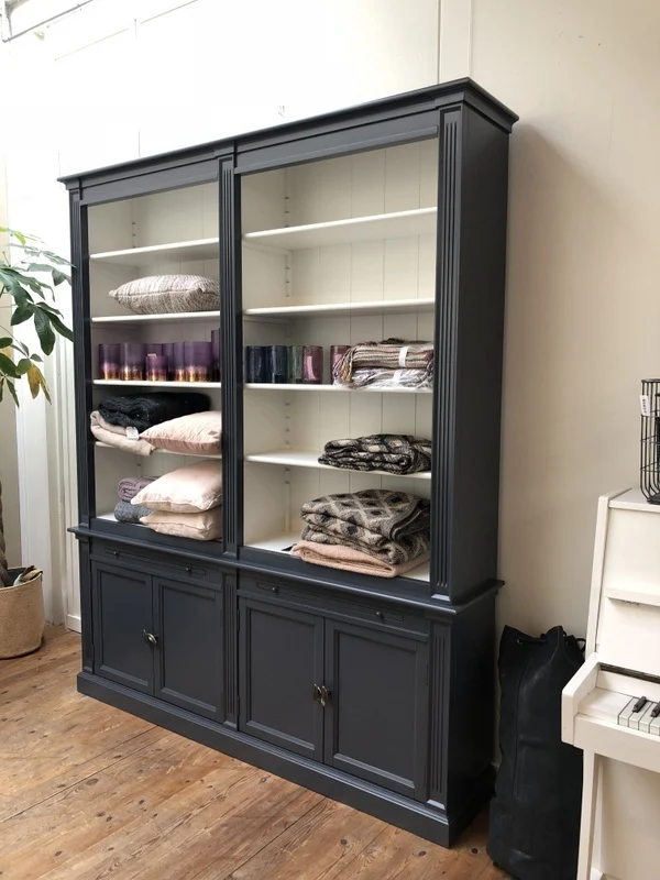 Bücherschrank anthrazit-weiß Landhausstil, Schrank schwarz Landhaus, Bücherschrank weiß in fünf Farben
