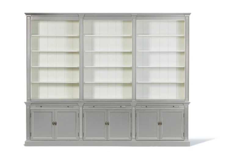 Bücherschrank grau Landhausstil, Schrank grau, Breite 300 cm