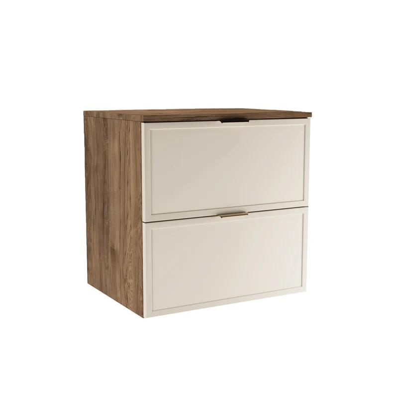 Waschtischunterschrank mit 2 Schubladen 60 cm Roma - Kaschmir/Walnuss Dunkel