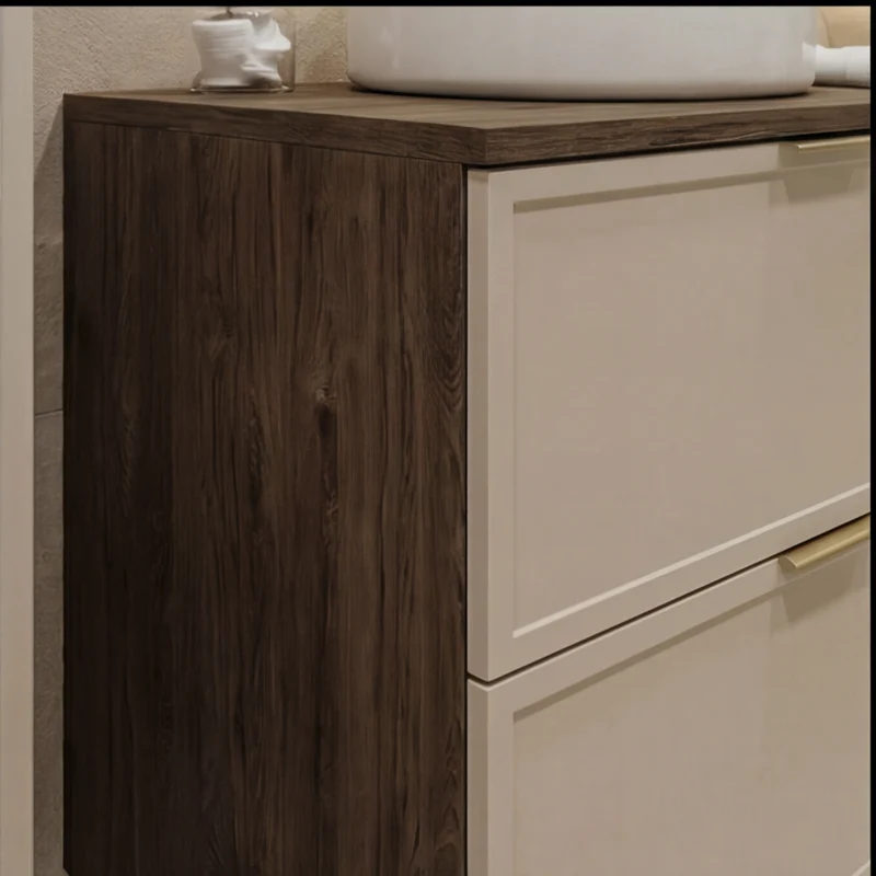 Waschtischunterschrank mit 2 Schubladen 60 cm Roma - Kaschmir/Walnuss Dunkel