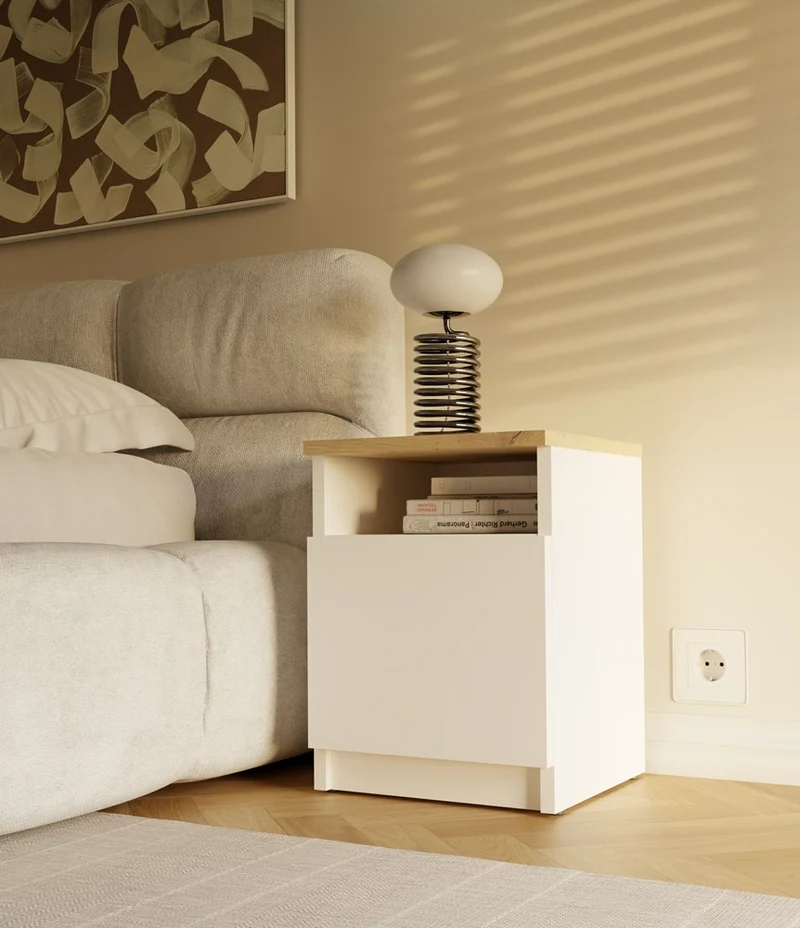 NACHTTISCH GALAX 30 1D WEISS ARTISAN KOMMODE 1 TÜR NACHTTISCH SCHLAFZIMMER