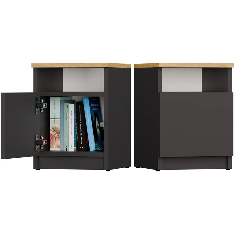 NACHTTISCH GALAX 30 1D ANTHRAZIT ARTISAN KOMMODE 1 TÜR BEISTELLTISCH SCHLAFZIMMER