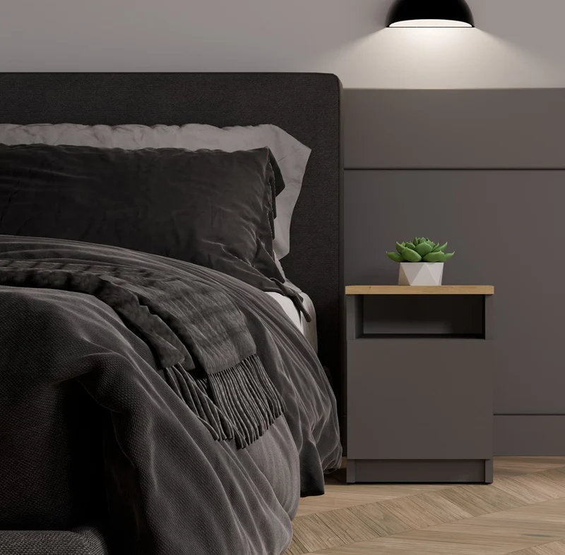 NACHTTISCH GALAX 30 1D ANTHRAZIT ARTISAN KOMMODE 1 TÜR BEISTELLTISCH SCHLAFZIMMER