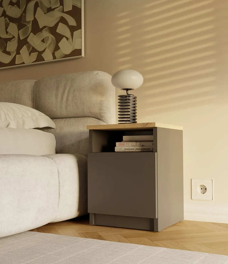 NACHTTISCH GALAX 30 1D ANTHRAZIT ARTISAN KOMMODE 1 TÜR BEISTELLTISCH SCHLAFZIMMER