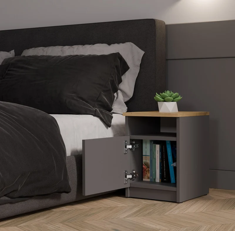 NACHTTISCH GALAX 30 1D ANTHRAZIT ARTISAN KOMMODE 1 TÜR BEISTELLTISCH SCHLAFZIMMER
