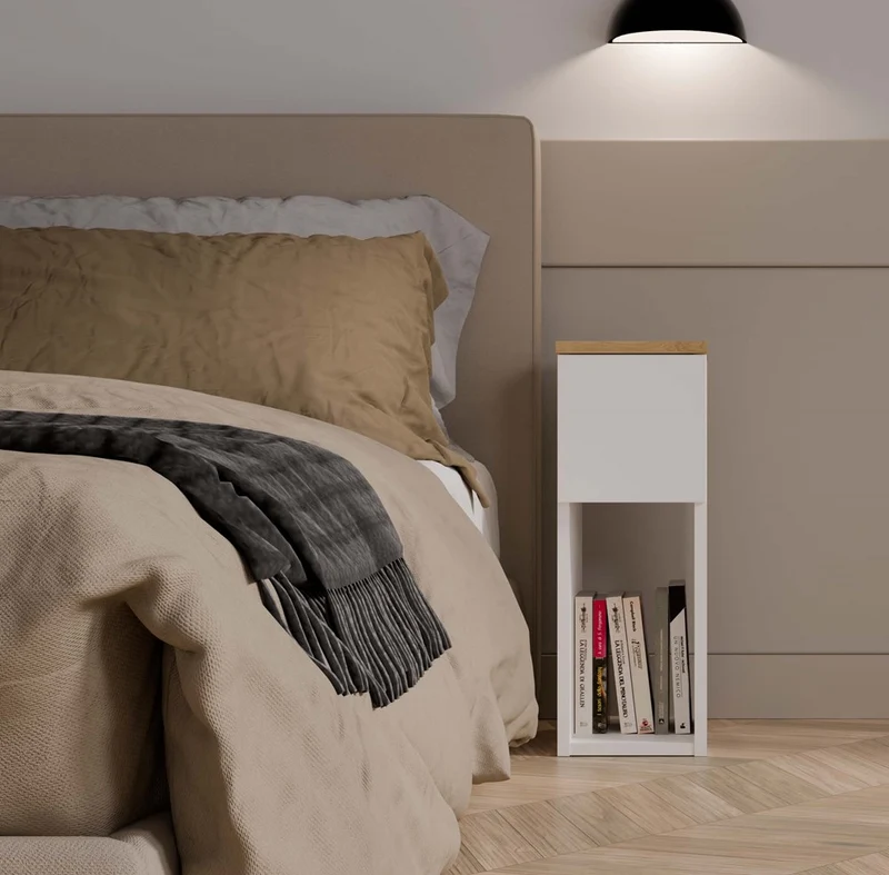NACHTTISCH GALAX 20 1S WEISS ARTISAN NACHTTISCH MIT SCHUBLADE FÜR DAS SCHLAFZIMMER