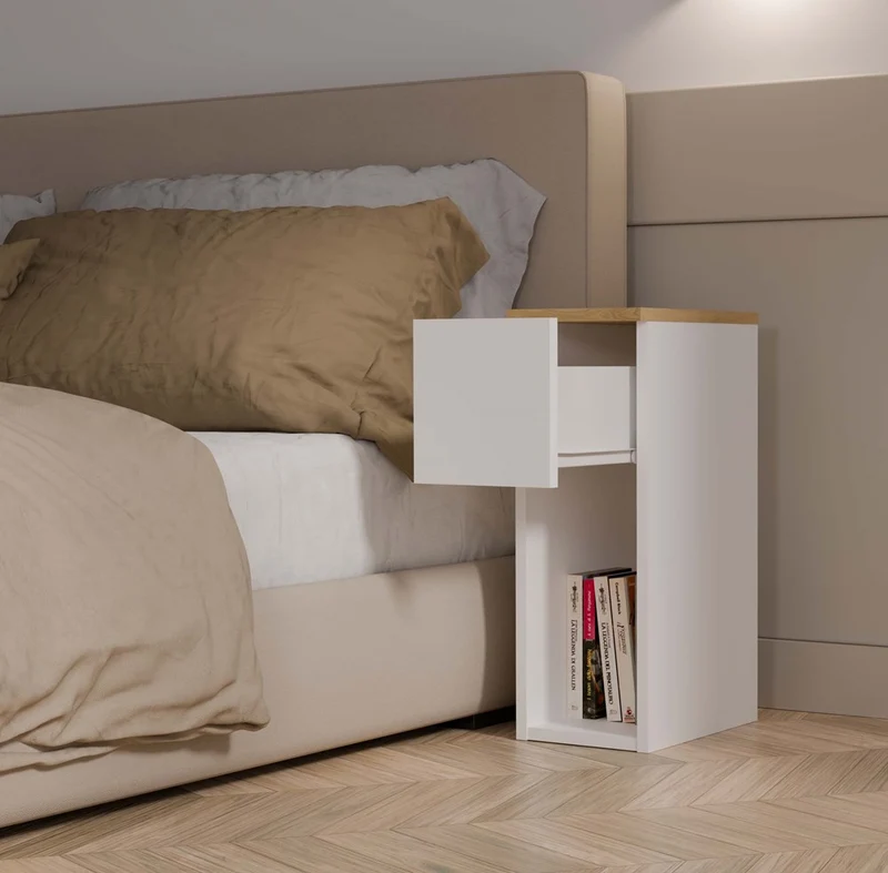 NACHTTISCH GALAX 20 1S WEISS ARTISAN NACHTTISCH MIT SCHUBLADE FÜR DAS SCHLAFZIMMER