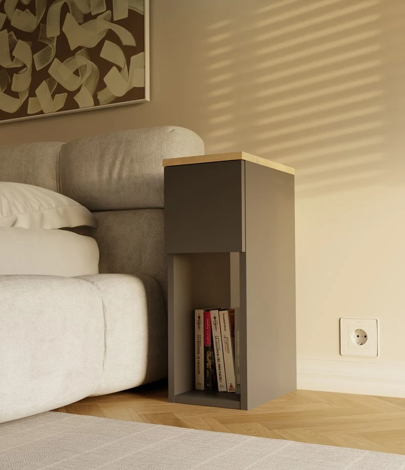 NACHTTISCH GALAX 20 1S ANTHRAZIT ARTISAN NACHTTISCH MIT SCHUBLADE SCHLAFZIMMER