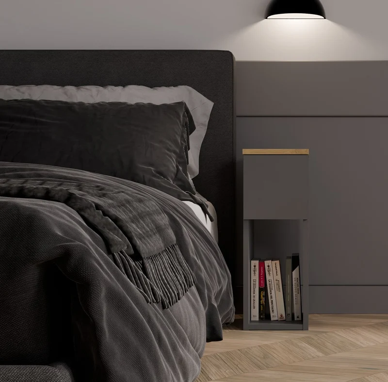 NACHTTISCH GALAX 20 1S ANTHRAZIT ARTISAN NACHTTISCH MIT SCHUBLADE SCHLAFZIMMER
