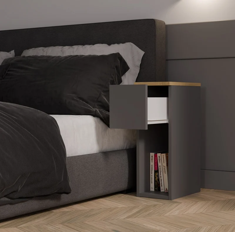 NACHTTISCH GALAX 20 1S ANTHRAZIT ARTISAN NACHTTISCH MIT SCHUBLADE SCHLAFZIMMER