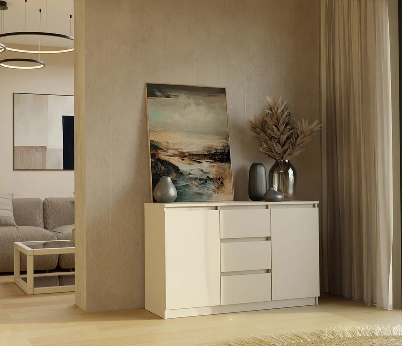 KOMMODE 2D3S 120 CM KASCHMIR BEIGE SCHRANK 2 TÜREN 3 SCHUBLADEN FÜR WOHNZIMMER SCHLAFZIMMER