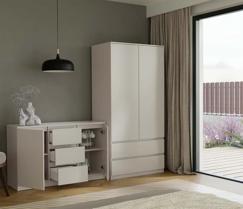 KOMMODE 2D3S 120 CM KASCHMIR BEIGE SCHRANK 2 TÜREN 3 SCHUBLADEN FÜR WOHNZIMMER SCHLAFZIMMER