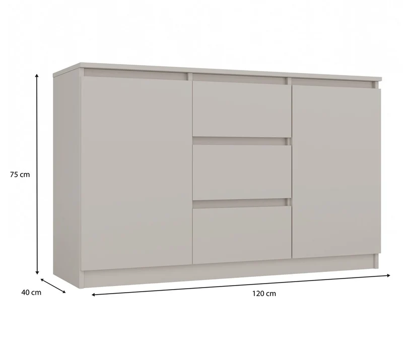 KOMMODE 2D3S 120 CM KASCHMIR BEIGE SCHRANK 2 TÜREN 3 SCHUBLADEN FÜR WOHNZIMMER SCHLAFZIMMER