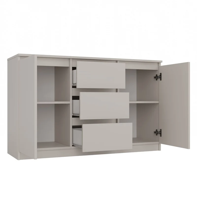 KOMMODE 2D3S 120 CM KASCHMIR BEIGE SCHRANK 2 TÜREN 3 SCHUBLADEN FÜR WOHNZIMMER SCHLAFZIMMER