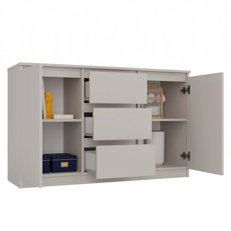 KOMMODE 2D3S 120 CM KASCHMIR BEIGE SCHRANK 2 TÜREN 3 SCHUBLADEN FÜR WOHNZIMMER SCHLAFZIMMER