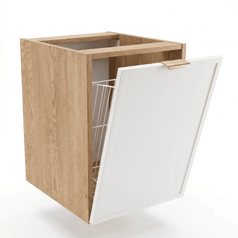 Badezimmerschrank 40 cm mit Wäschekorb Roma - Weiß/Eiche Cremona
