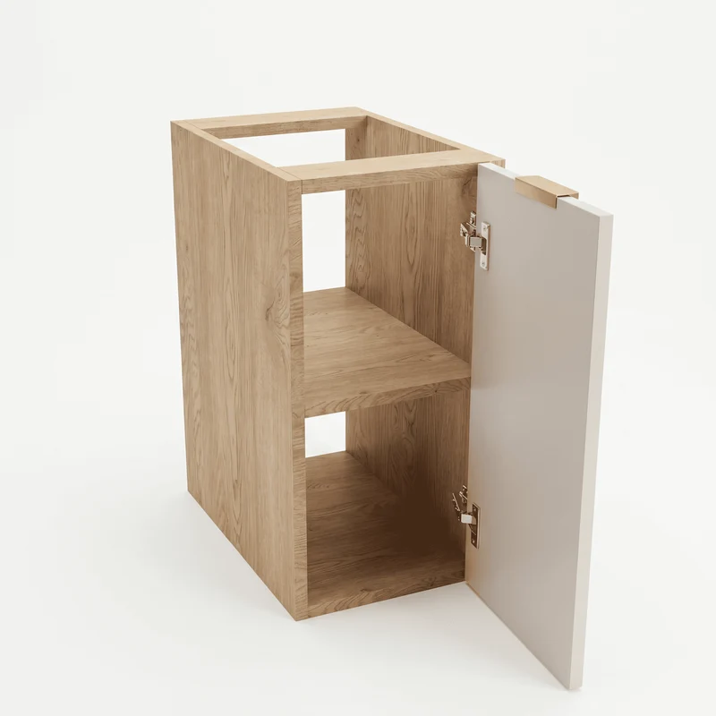 Badezimmerschrank 30 cm mit 1 Tür, Fronten mit Rahmen Roma - Kaschmir/Eiche Cremona