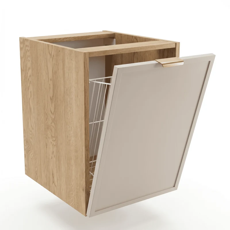 Badezimmerschrank 40 cm mit Wäschekorb Roma - Kaschmir/Eiche Cremona