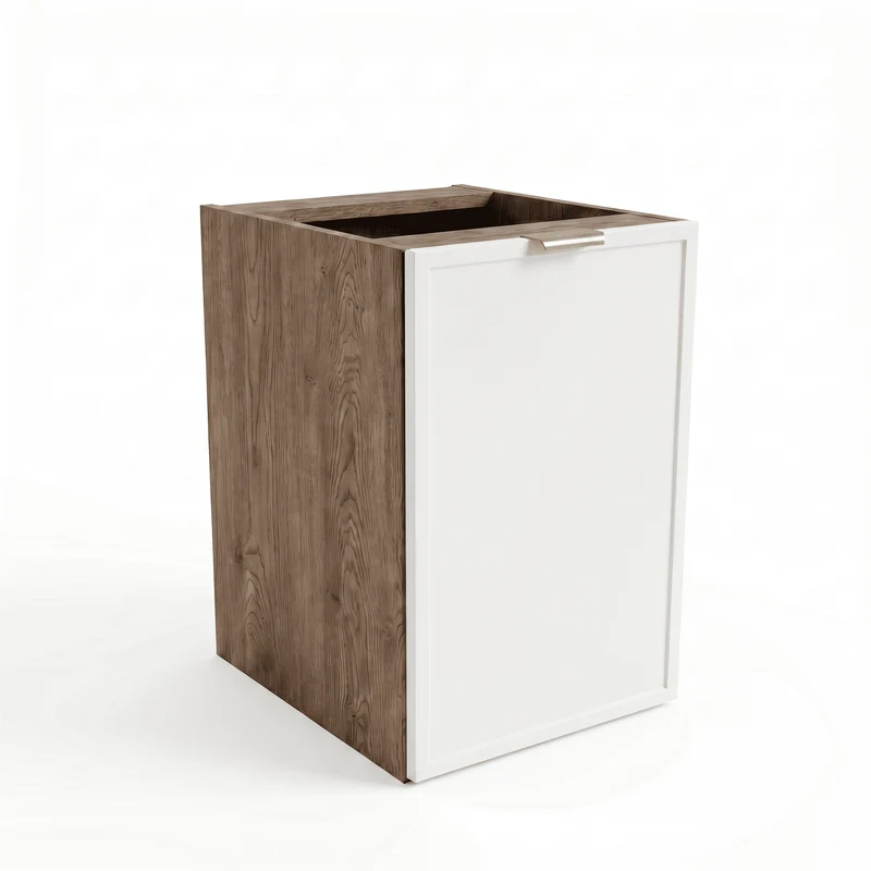 Badezimmerschrank 40 cm mit Wäschekorb Roma - Weiß/Walnuss Dunkel