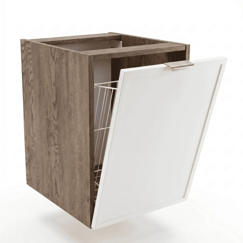Badezimmerschrank 40 cm mit Wäschekorb Roma - Weiß/Walnuss Dunkel