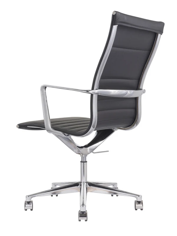 Designer Chefsessel schwarz Echtleder Aluminium, Bürostuhl schwarz