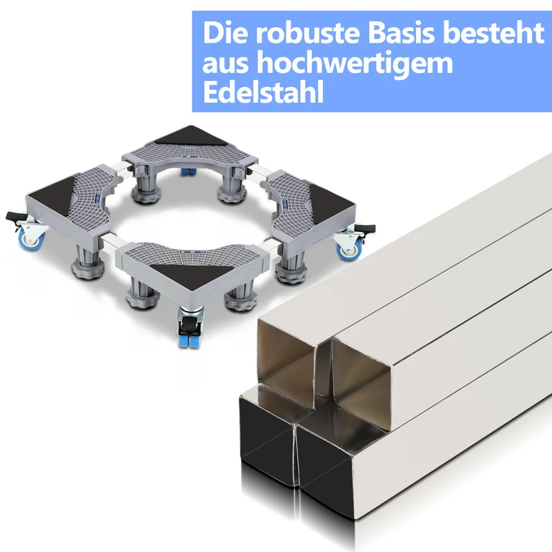 SWANEW Waschmaschinen Untergestell, 41-65cm 8 Füße und 4 Räder, Verstellbare Waschmaschine Sockel, Podeste & Rahmen für Gefrierschrank