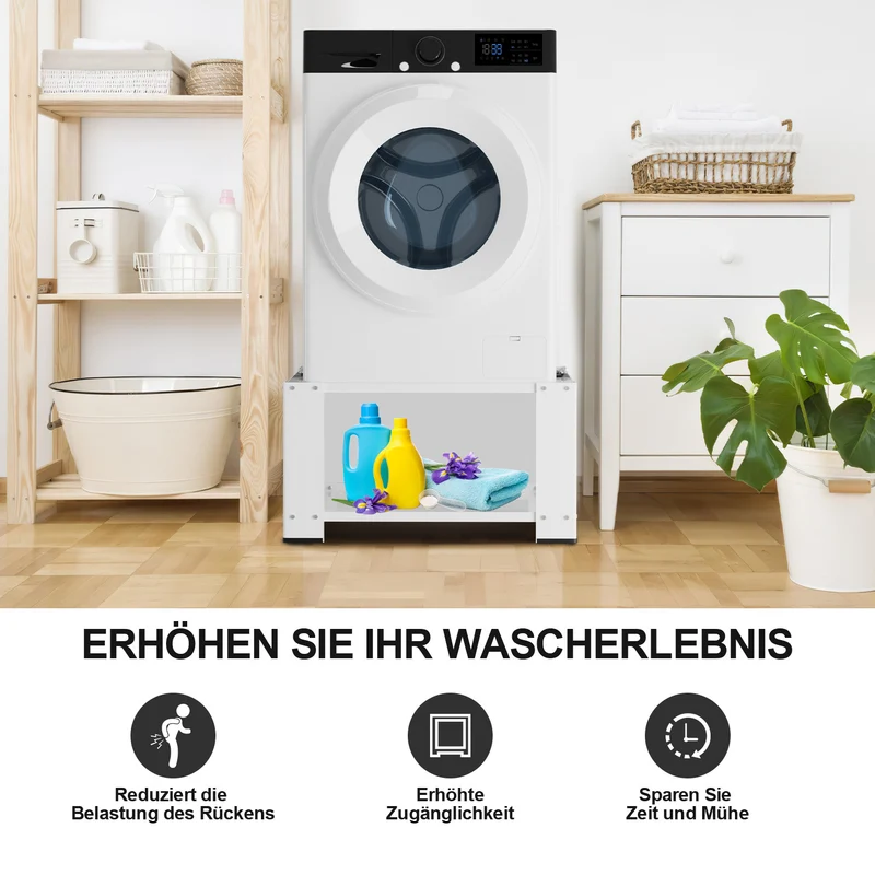 SWANEW Waschmaschinen Untergestell mit Einlegeböden, Waschmaschinensockel, Waschmaschinen-Unterschrank für Waschmaschinen & Trockner