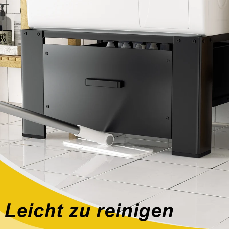 SWANEW Waschmaschinen Untergestell mit Schublade – Verstellbares Podest für Waschmaschine, Trockner & Gefrierschrank, robuster Rahmen mit Stauraum und rutschfester Basis für komfortable Wäschepflege