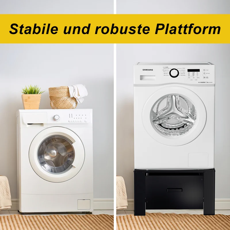 SWANEW Waschmaschinen Untergestell mit Schublade – Verstellbares Podest für Waschmaschine, Trockner & Gefrierschrank, robuster Rahmen mit Stauraum und rutschfester Basis für komfortable Wäschepflege