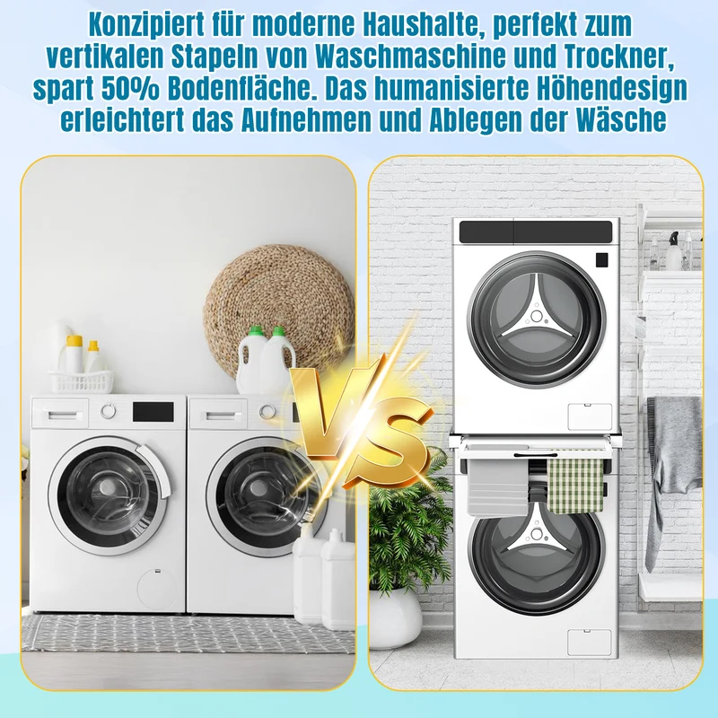 SWANEW Zwischenbaurahmen mit Ausziehplatte, Universell Verbindungsrahmen für Waschmaschine und Trockner, Stapelset mit Handtuchhalter