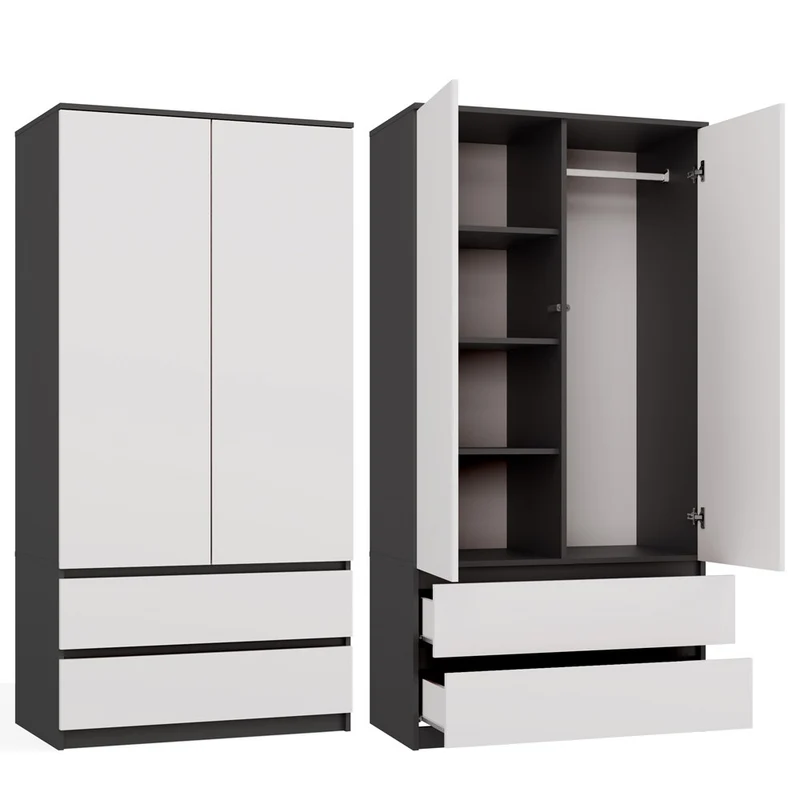 Moderner Schrank Malwa SS-90 | Farbe: Anthrazit/Weiß | Ideal für Schlafzimmer, Flur, Kinderzimmer oder Büro | 4 praktische Einlegebögen