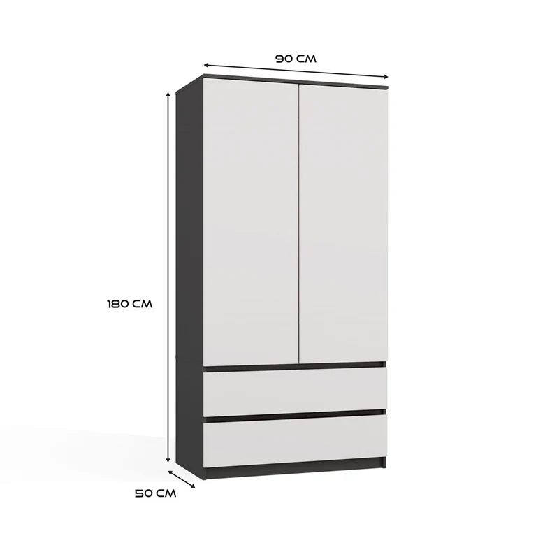 Moderner Schrank Malwa SS-90 | Farbe: Anthrazit/Weiß | Ideal für Schlafzimmer, Flur, Kinderzimmer oder Büro | 4 praktische Einlegebögen