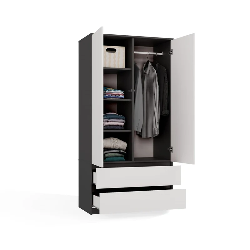 Moderner Schrank Malwa SS-90 | Farbe: Anthrazit/Weiß | Ideal für Schlafzimmer, Flur, Kinderzimmer oder Büro | 4 praktische Einlegebögen