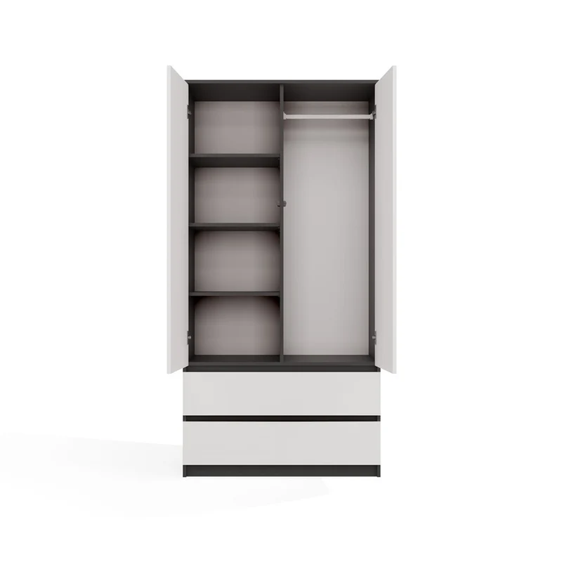 Moderner Schrank Malwa SS-90 | Farbe: Anthrazit/Weiß | Ideal für Schlafzimmer, Flur, Kinderzimmer oder Büro | 4 praktische Einlegebögen
