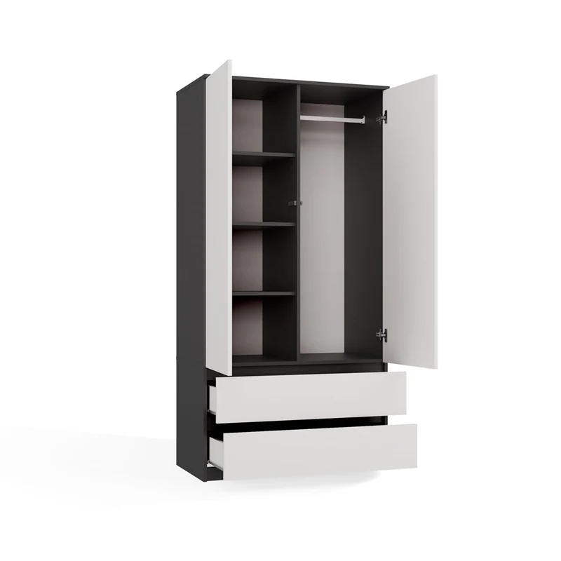 Moderner Schrank Malwa SS-90 | Farbe: Anthrazit/Weiß | Ideal für Schlafzimmer, Flur, Kinderzimmer oder Büro | 4 praktische Einlegebögen