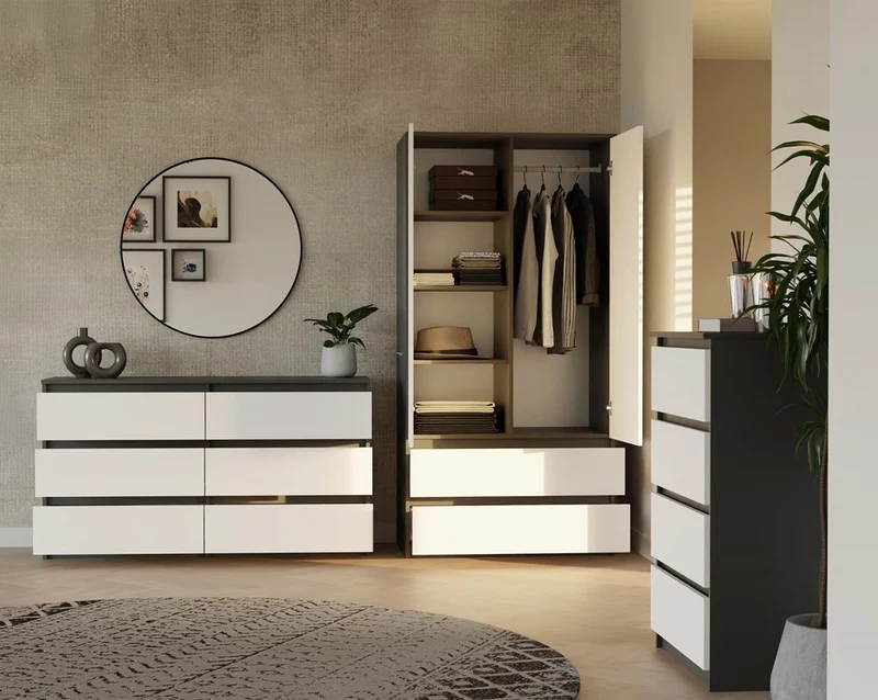 Moderner Schrank Malwa SS-90 | Farbe: Anthrazit/Weiß | Ideal für Schlafzimmer, Flur, Kinderzimmer oder Büro | 4 praktische Einlegebögen