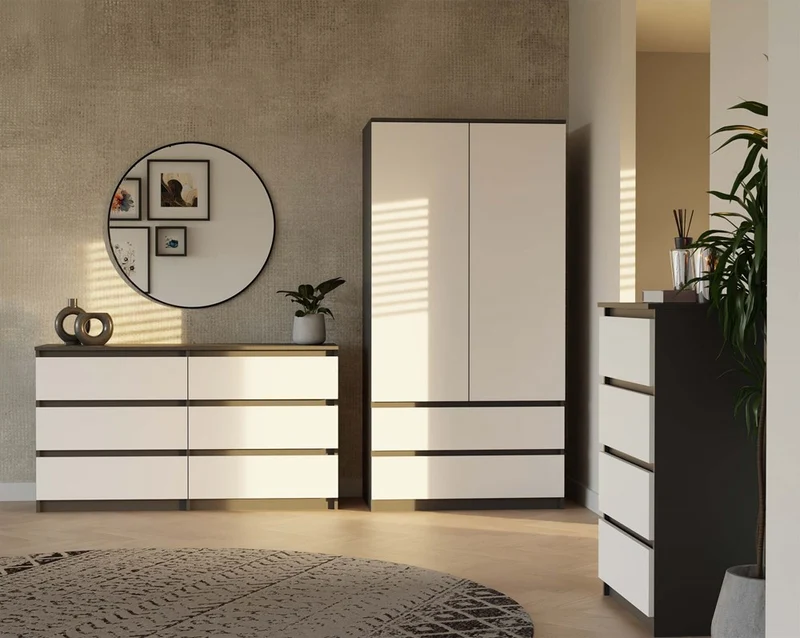 Moderner Schrank Malwa SS-90 | Farbe: Anthrazit/Weiß | Ideal für Schlafzimmer, Flur, Kinderzimmer oder Büro | 4 praktische Einlegebögen
