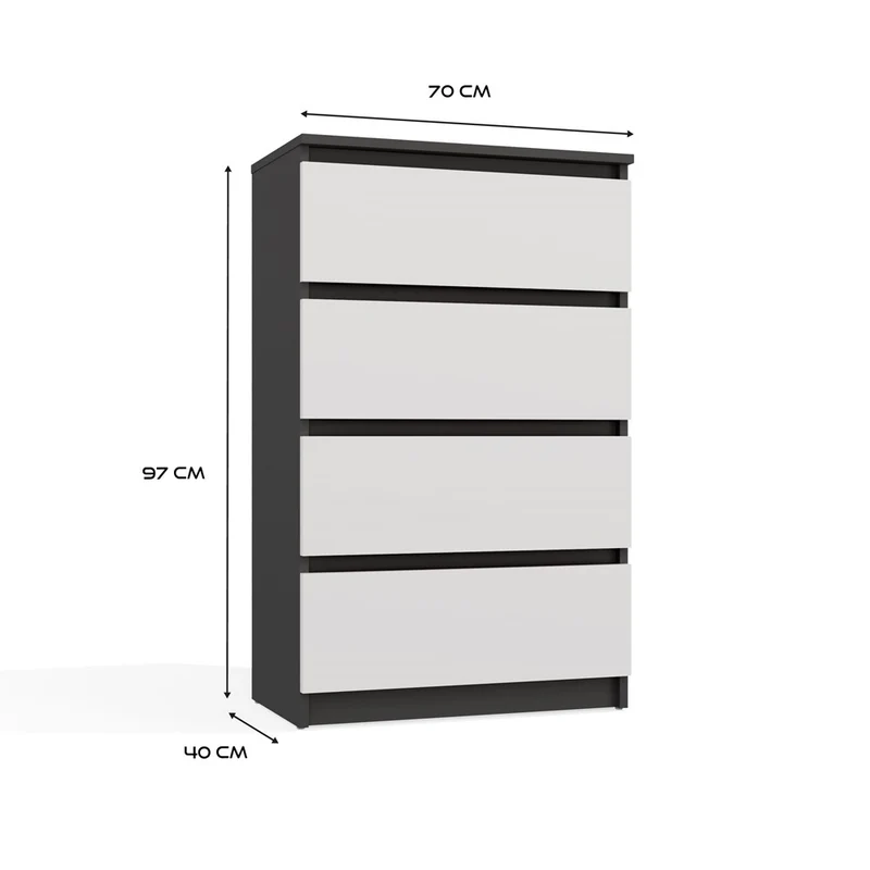 Kommode Malwa M4 | Farbe: Anthrazit/Weiss | Ideal für Wohnzimmer, Schlafzimmer, Kinderzimmer, Jugendzimmer und Büro | 4 geräumige Schubladen