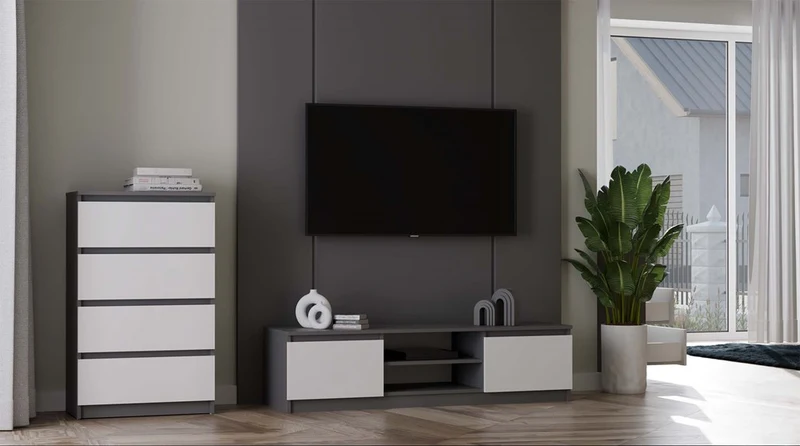 Kommode Malwa M4 | Farbe: Anthrazit/Weiss | Ideal für Wohnzimmer, Schlafzimmer, Kinderzimmer, Jugendzimmer und Büro | 4 geräumige Schubladen