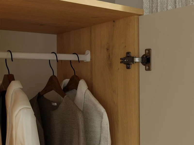 Moderner Schrank Malwa SS-90 | Farbe: Eiche Artisan/Kaschmir | Kleiderständer, Garderobenständer | 4 praktische Einlegebögen | 2 Schubladen
